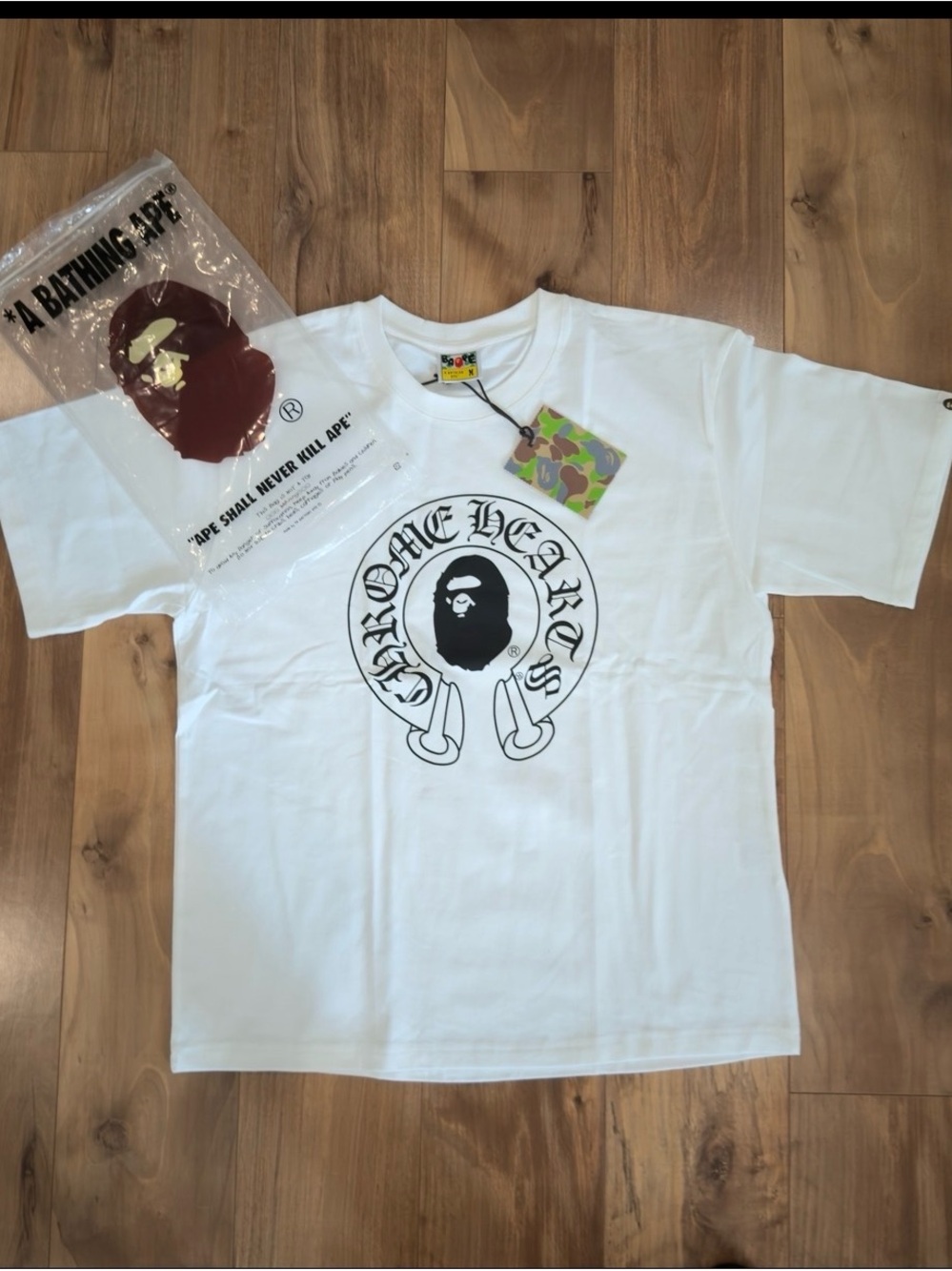 Bape White Short-Sleeve Tee with Black Ape Logo